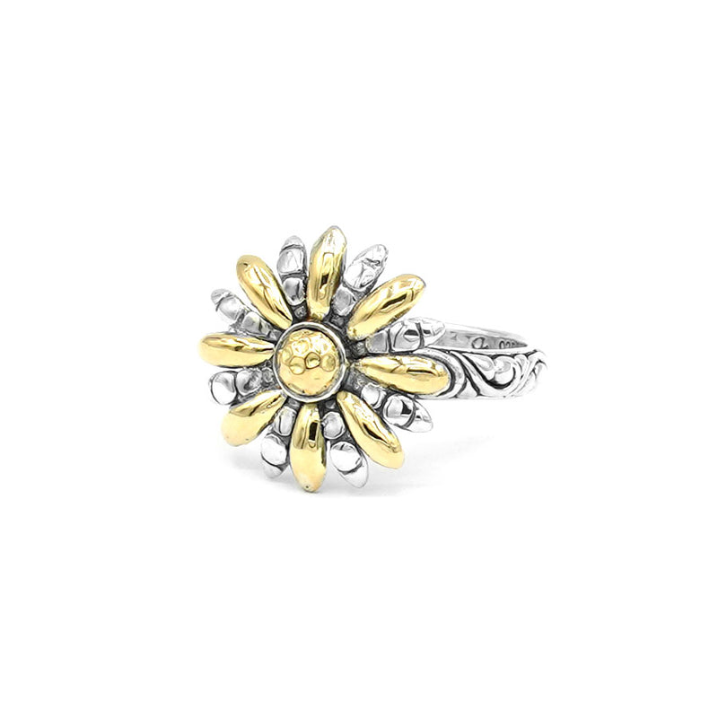 Sunflower Size 8 Ring, Sterling Silver and 18K Gold