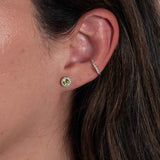 Peridot and Diamond Halo Stud Earrings, 14K White Gold