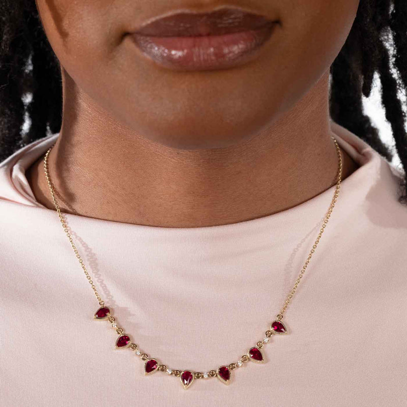 Ruby and Diamond Necklace, 14K Yellow Gold
