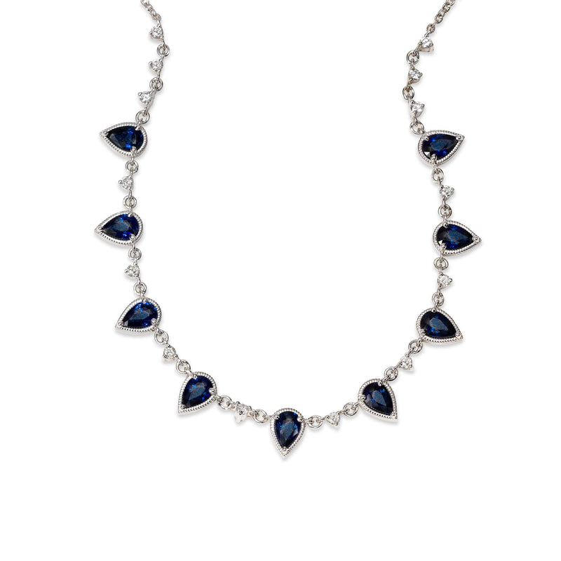Regal Blue Sapphire and Diamond Necklace, 14K White Gold