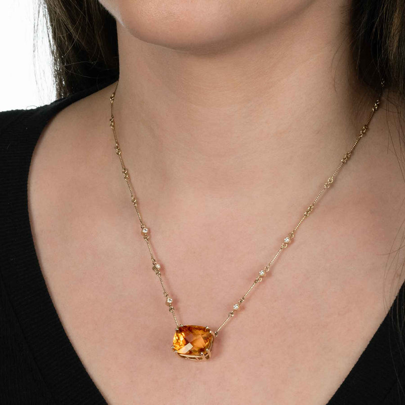 Cushion Shape Citrine Necklace, 14K Yellow Gold