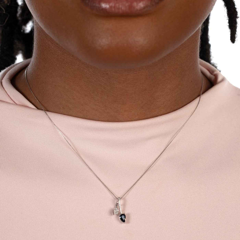 Sapphire and Diamond Petals Pendant, 14K White Gold