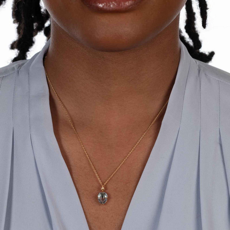 Faceted Blue Topaz Drop Necklace, 18K Yellow Gold