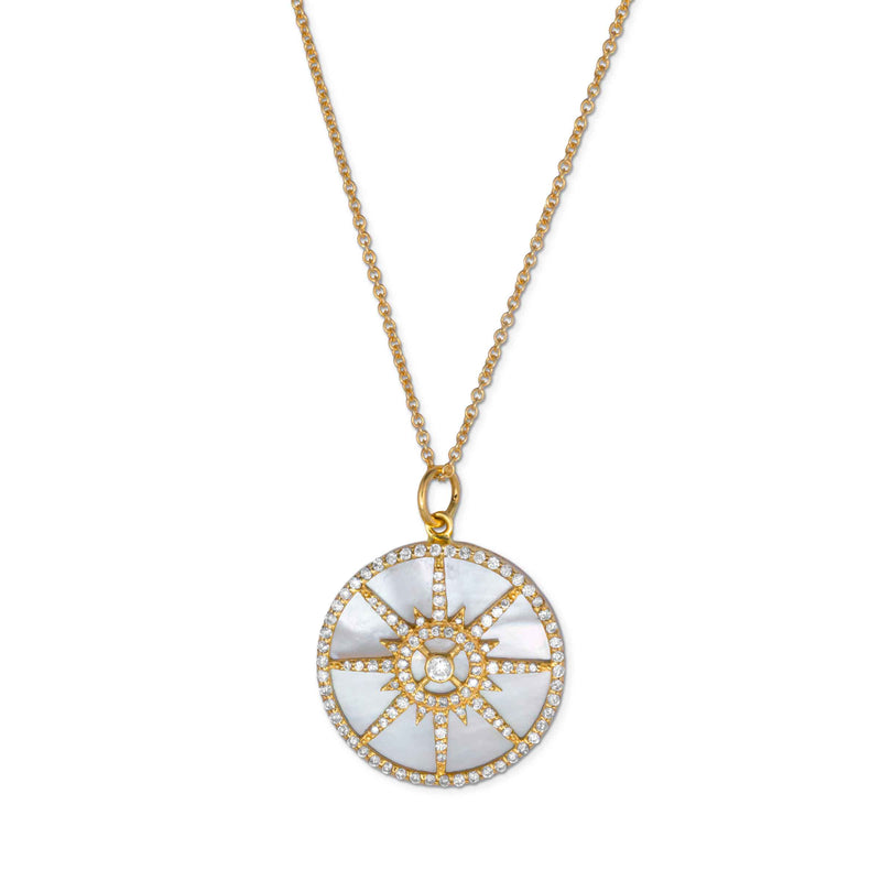 Diamond Star Mother Of Pearl Medallion, 14K Yellow Gold
