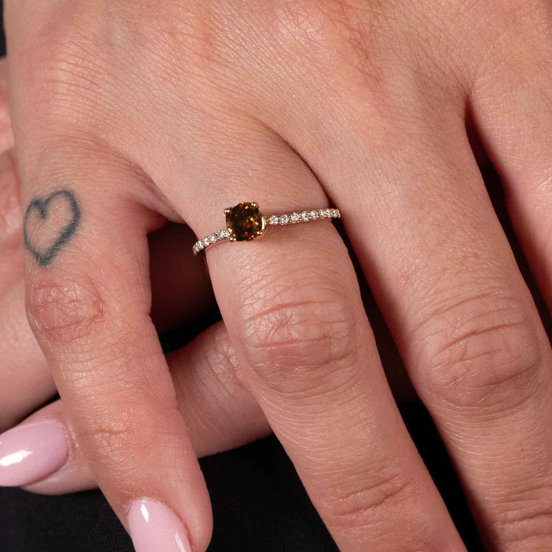 Fancy Brown Diamond Engagement Ring, 14K Yellow Gold