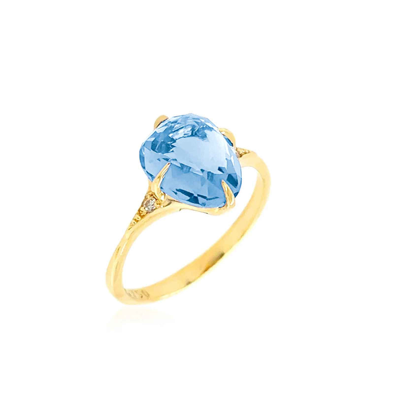 London Blue Topaz Faceted Ring, 18K Yellow Gold