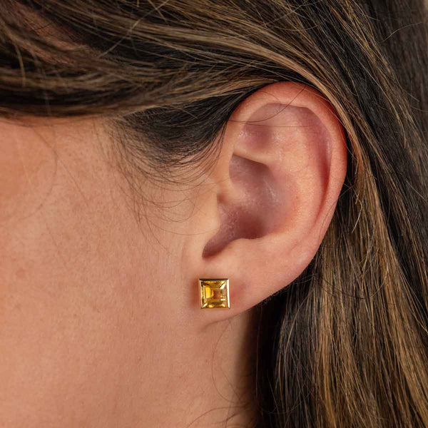 Square-Cut Citrine Stud Earrings in 14K Yellow Gold – EFG Designs