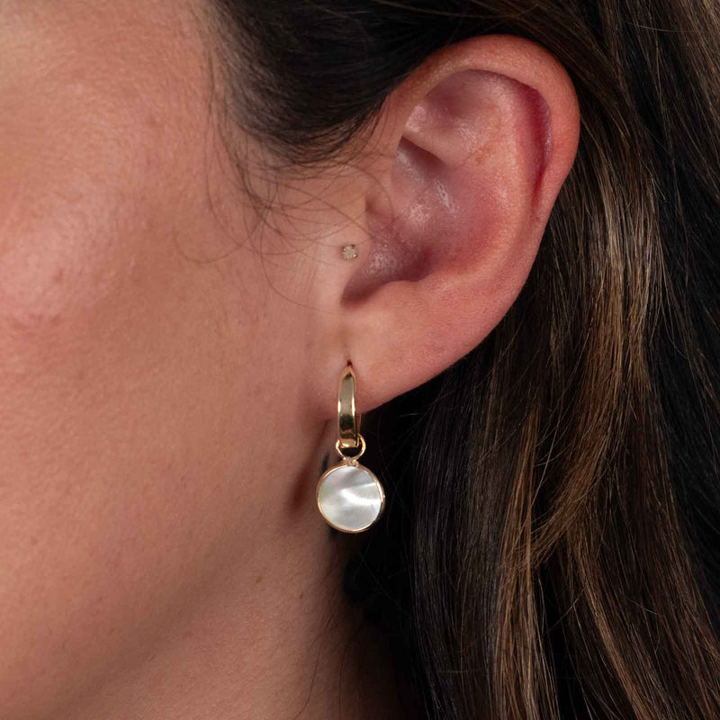 Hoop Earrings with Detachable 9.5MM Mother Of Pearl Dangles, 14K Yellow Gold