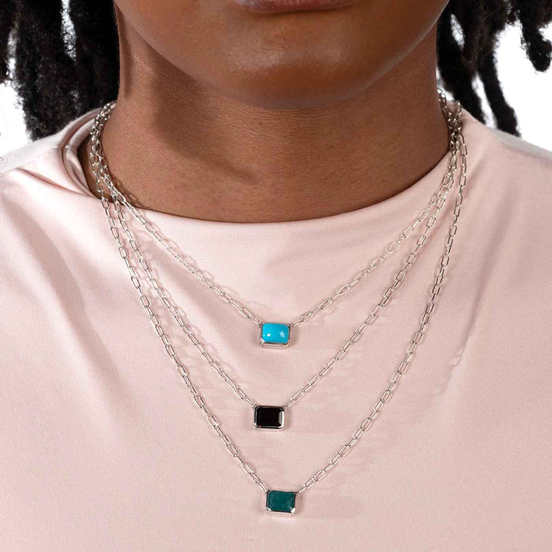 Rectangular Emerald Necklace, Sterling Silver