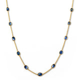 Sapphire Oval Station Necklace, 18 Inches, 18K Yellow Gold