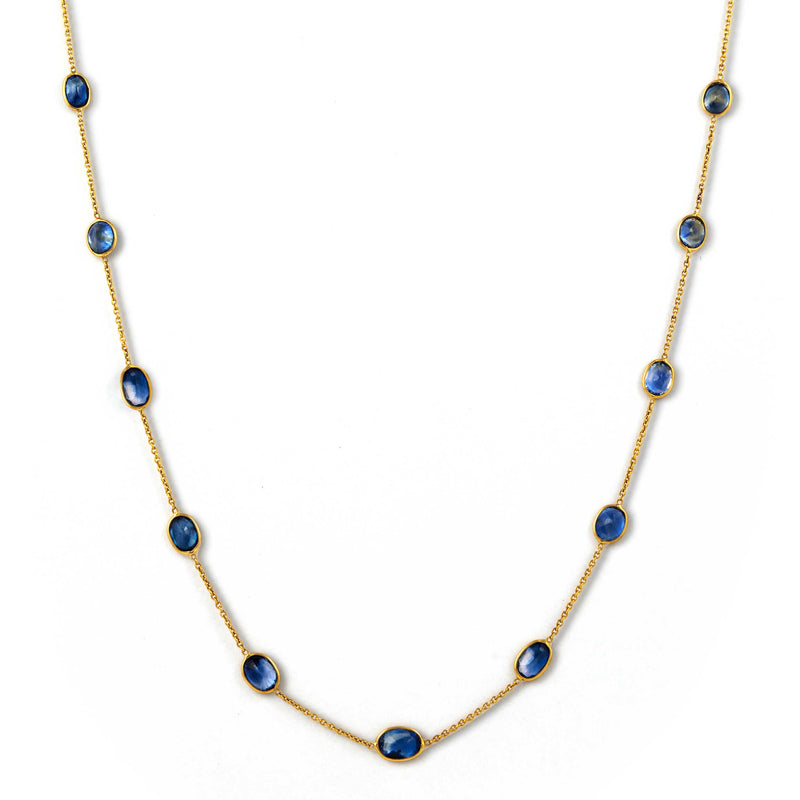 Sapphire Oval Station Necklace, 18 Inches, 18K Yellow Gold