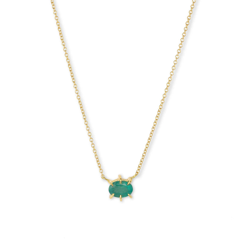 Oval Emerald Necklace, 14K Yellow Gold