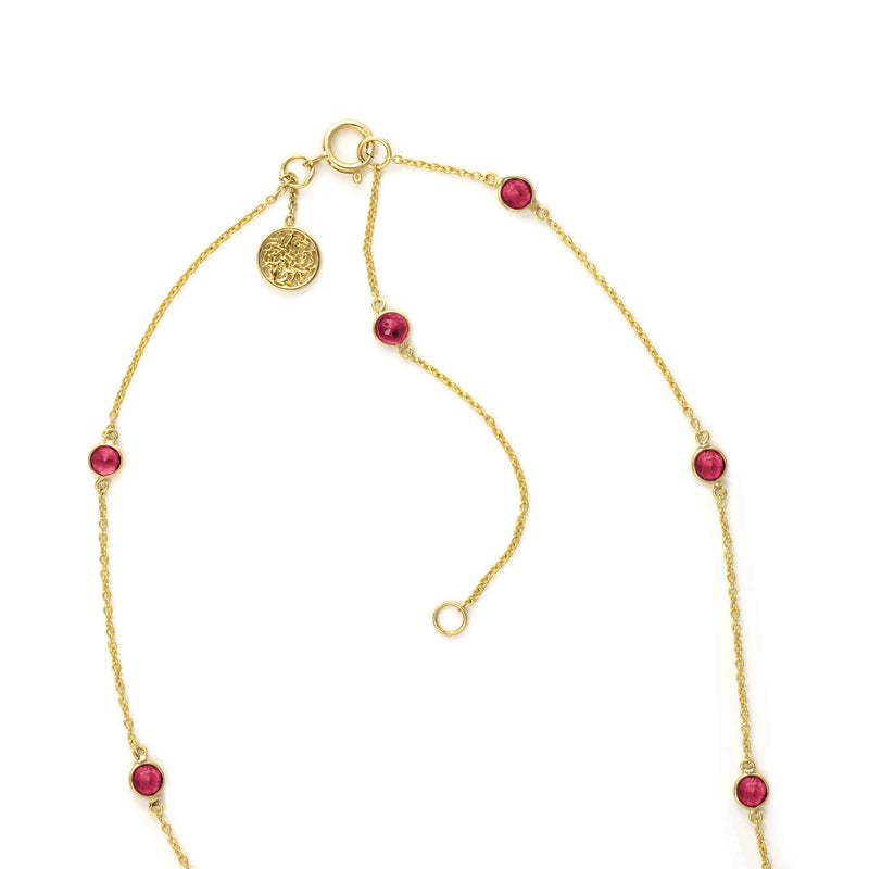 Ruby Round Station Necklace, 18 Inches, 18K Yellow Gold