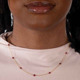 Ruby Round Station Necklace, 18 Inches, 18K Yellow Gold