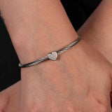 Diamond Heart Bracelet, Sterling and Stainless Steel, Adult Size