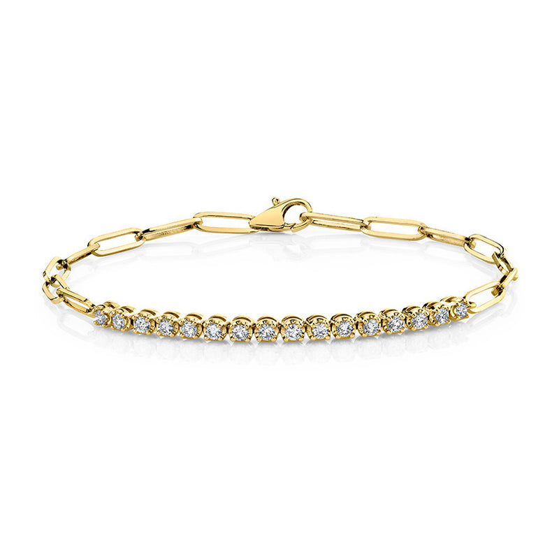 Diamond Bracelet with Paperclip Chain 14K Yellow Gold - Sylvie