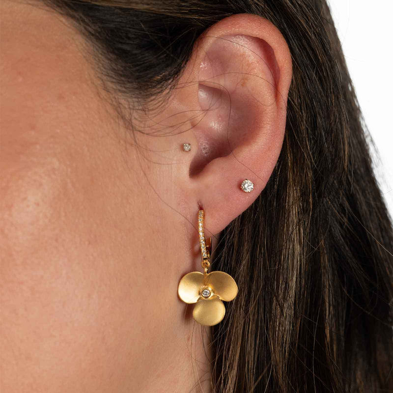 Flower Dangle Earrings, 14K Yellow Gold