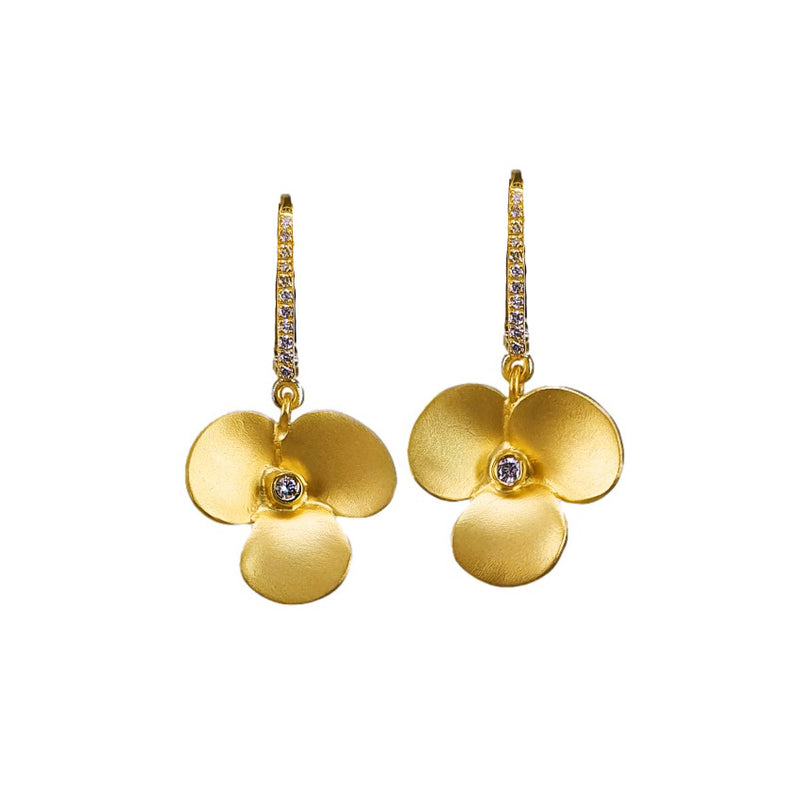 Flower Dangle Earrings, 14K Yellow Gold