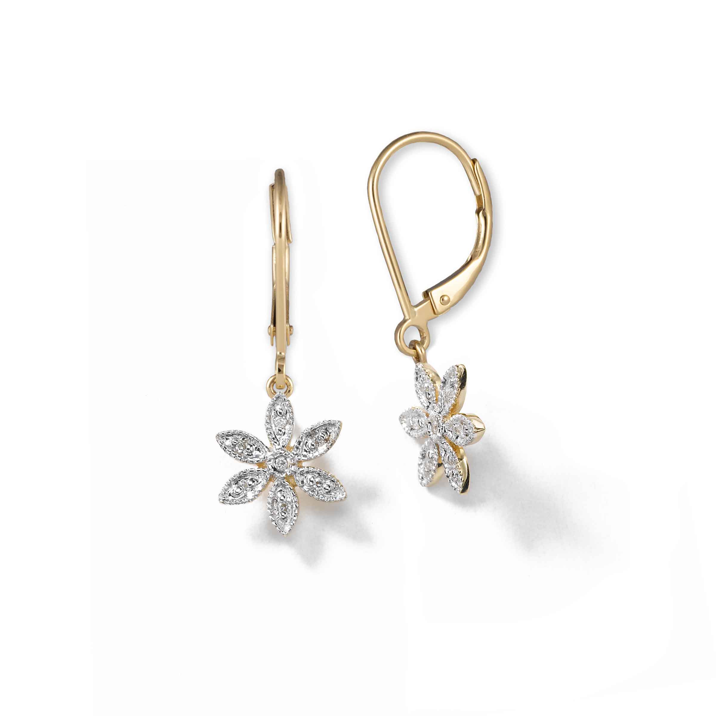 thumbnail image 2 of Crystal Flower Leverback Drop Earrings - 14K Gold Plated Daisy Hoop Earrings 2 of 10