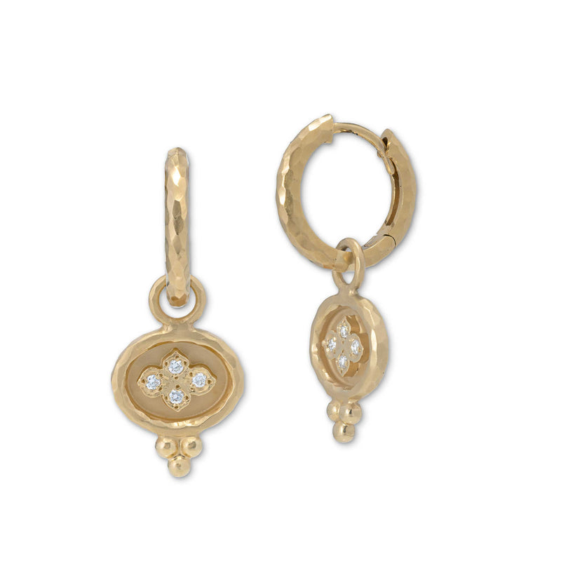 Diamond Disc Earring Drops, 14K Yellow Gold