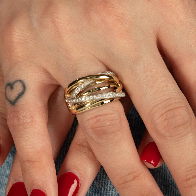 Yellow Gold Diamond Criss Cross Ring, 14 Karat