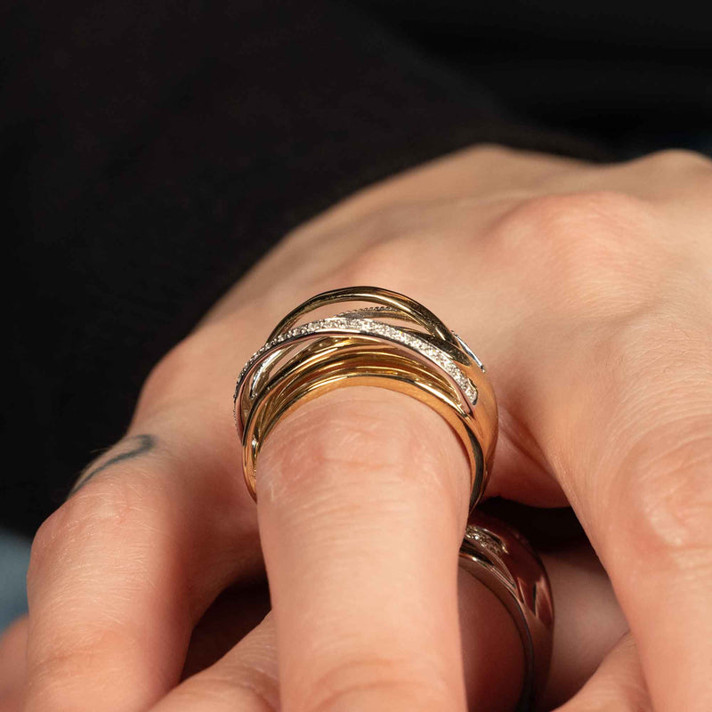 Yellow Gold Diamond Criss Cross Ring, 14 Karat