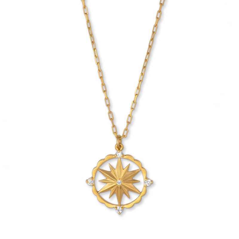 Diamond Compass Medallion Pendant, 14K Yellow Gold