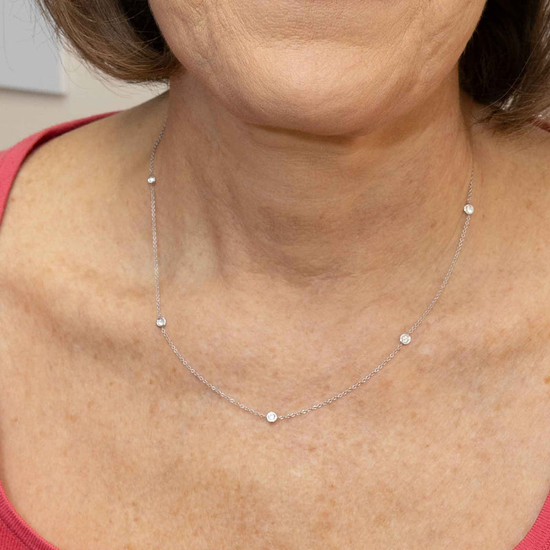 Bezel Set Diamond Station Necklace, .78 Carat Total, 18 Inches, 14K White Gold