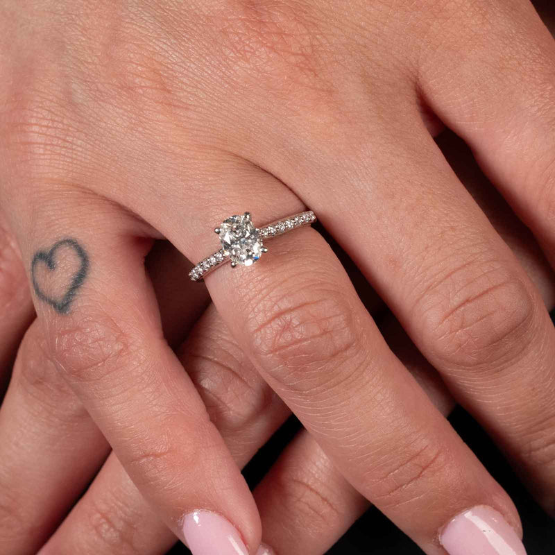 Oval Diamond Engagement Ring, 1.01 Carats Center, 14K White Gold