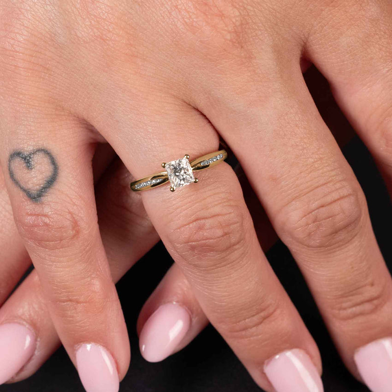 Princess Cut Diamond Engagement Ring, .72 Carat Center, 14 Karat Gold