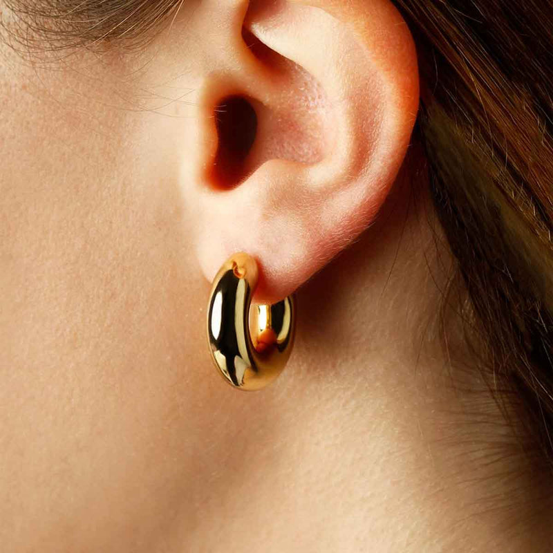 Small Puffed Hoop Earrings, .80 Inch, 14K Yellow Gold