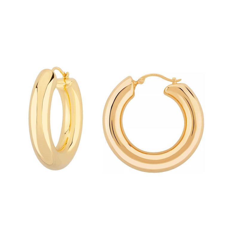Shiny Tube Hoop Earrings, 1.20 Inches, 14K Yellow Gold