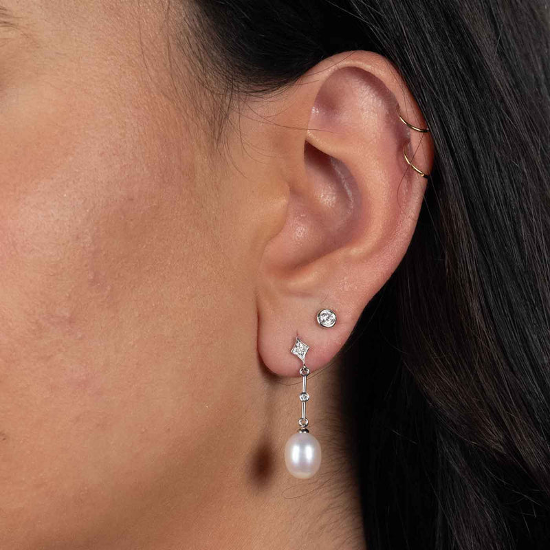 Freshwater Cultured Pearl and Diamond Dangle Earrings, 14K White Gold
