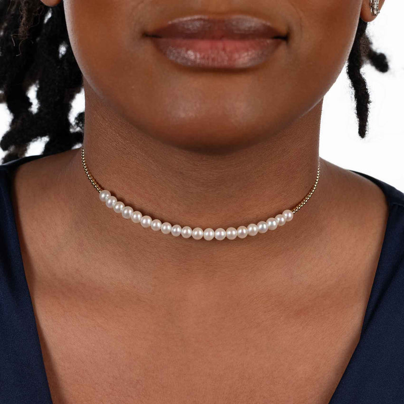 Pearl Choker Necklace, 18K Yellow Gold