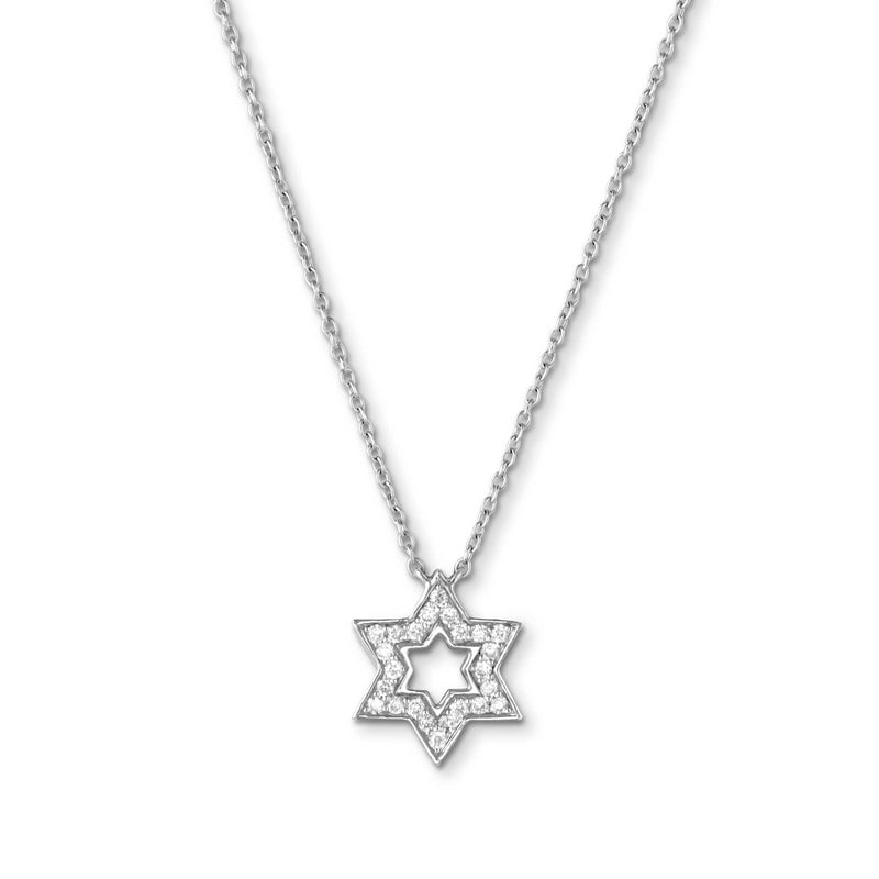 Diamond Star of David Pendant, .45 Inch, 14K White Gold