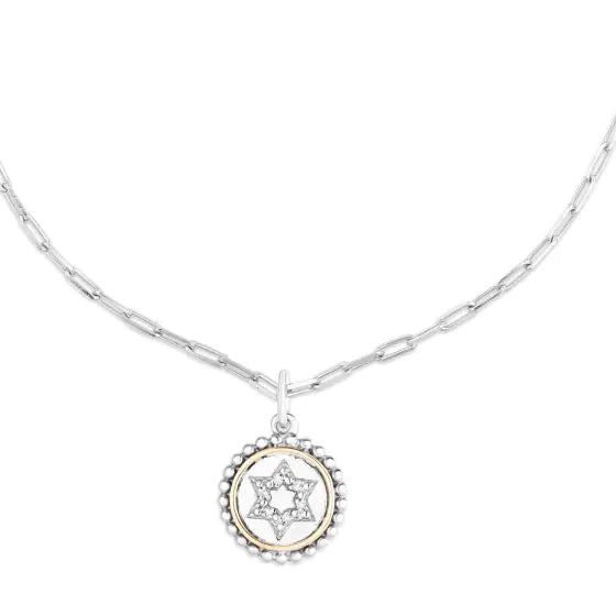 Two Tone Star of David Pendant, Sterling Silver and 18K Gold