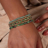 Green Tone, Gold Filled Beads, 5 Stretchy Bracelets Set