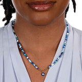 Blue Beads Evil Eye Necklace, 16 Inches