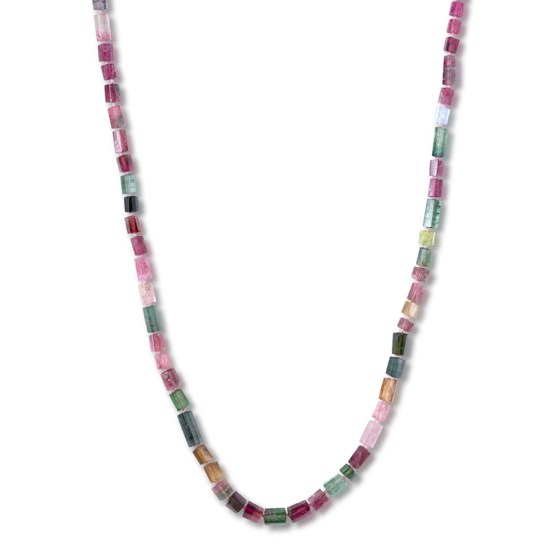 Pink and Green Tourmaline Bead Necklace, 14K Gold Clasp