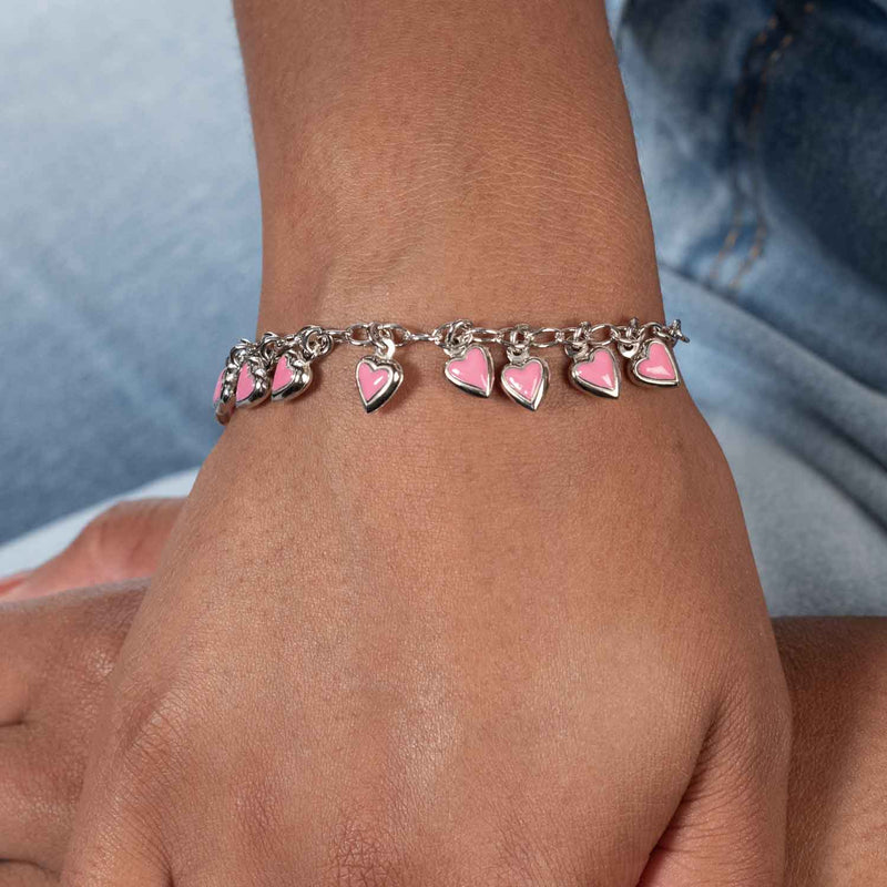 Child's Pink Heart Bracelet, Sterling Silver, 6.50 inches