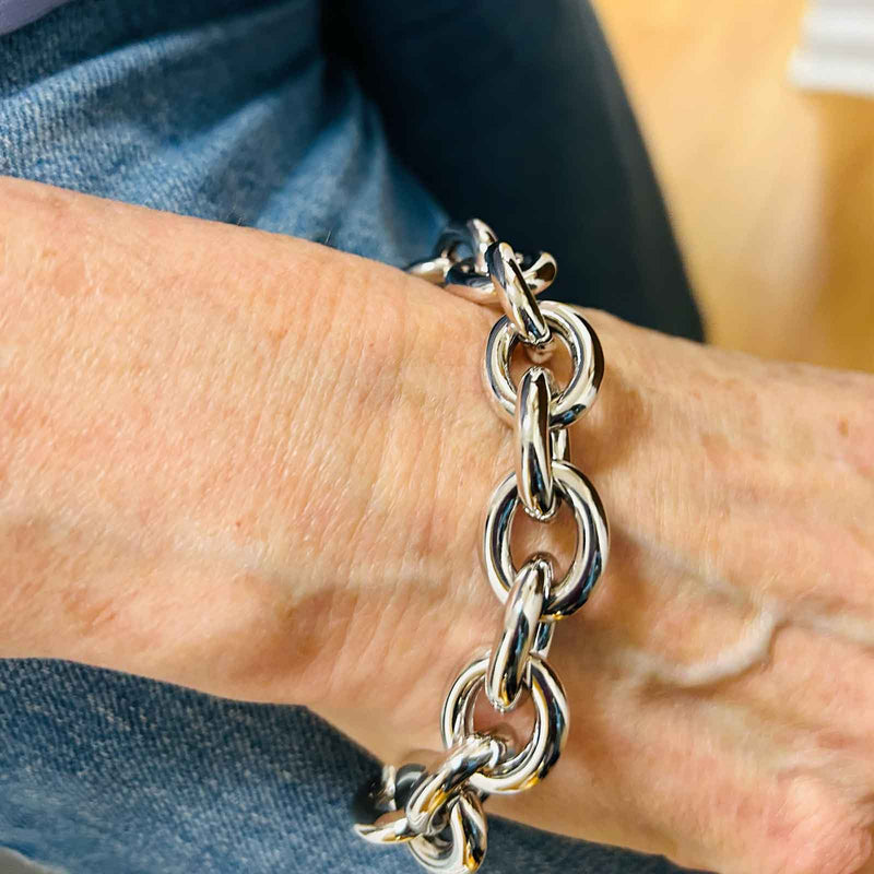 Magnetic Clasp Large Oval Link 8 Inch Bracelet, Sterling Silver