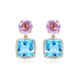 Blue Topaz and Rose de France Amethyst Drop Earrings, Vermeil