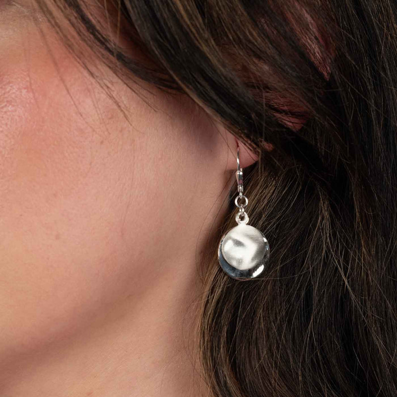 Double Disc Matte Drop Earring, Sterling Silver