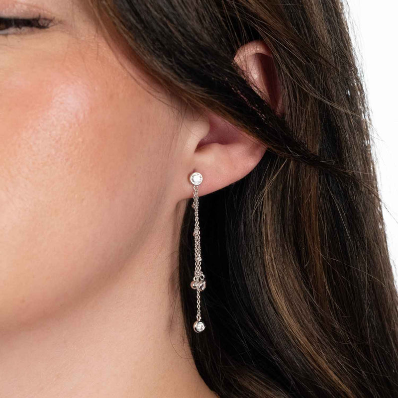 Chain Dangle Earrings with CZ, Sterling Silver