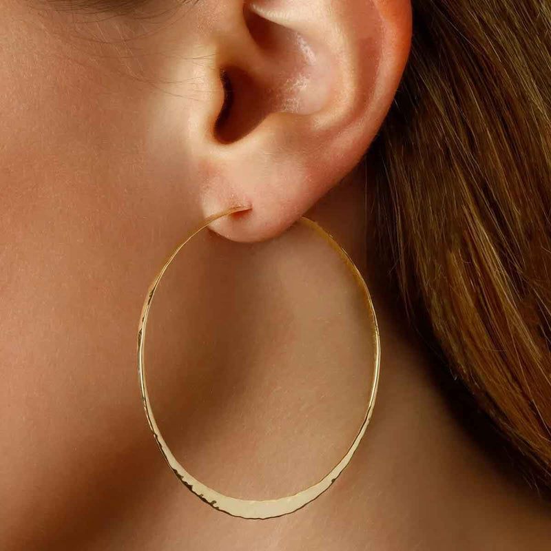 Large Hammered Hoops, 1.50 Inch, Sterling Silver