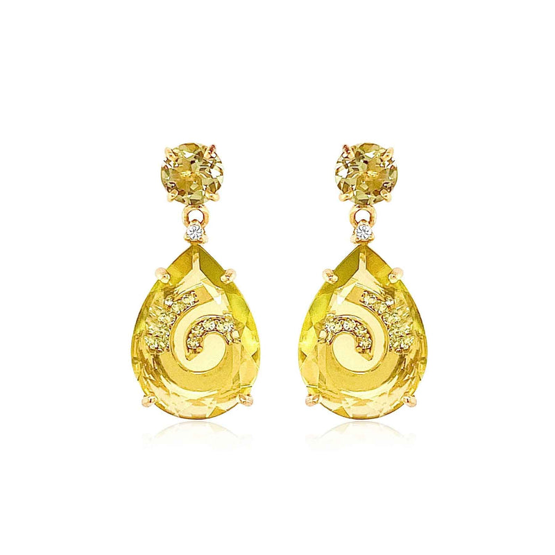Citrine and Olive Quartz  Drop Earrings, 18K Gold Plated