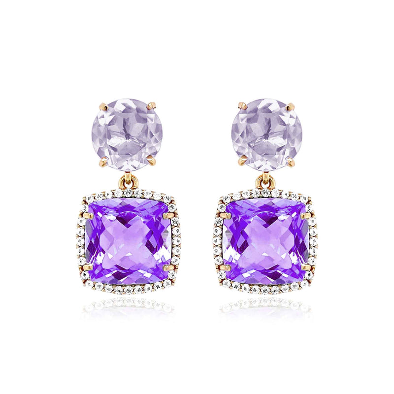 Amethyst and Lilac Opal Drop Earrings, 18K Gold Plated