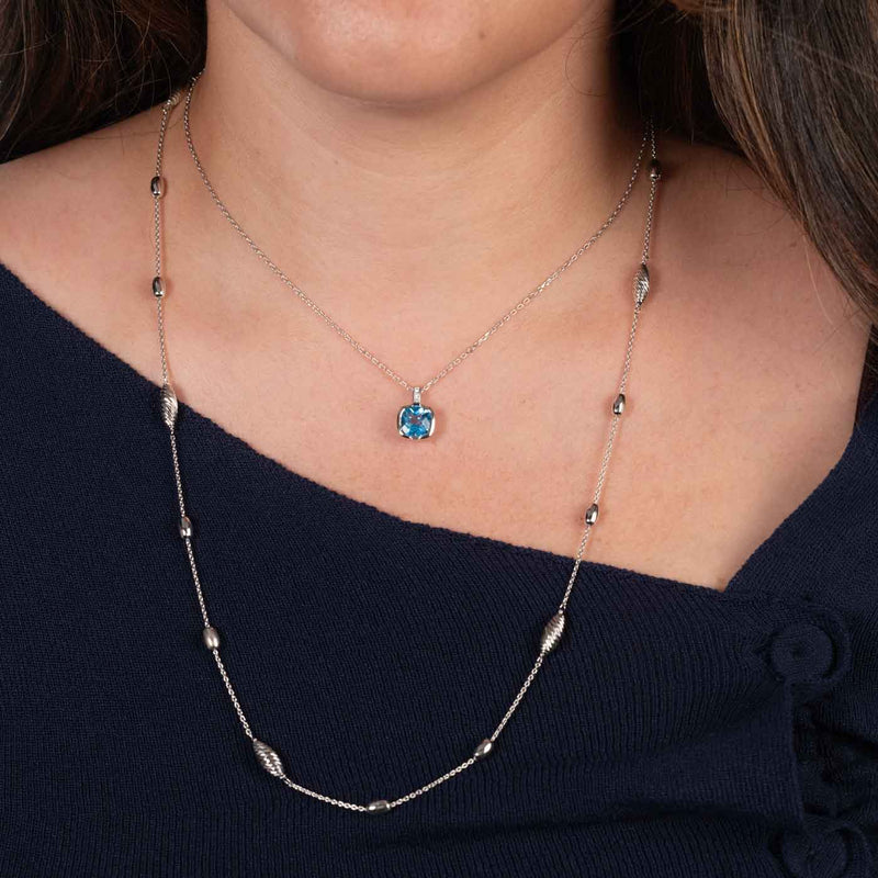 Mixed Bead Style Station Necklace, Sterling Silver