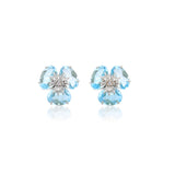Blue Topaz Flower Pansy Earrings, 18K White Gold