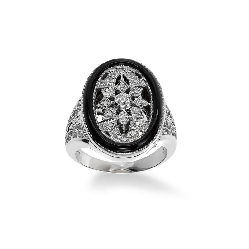 Black Onyx and Diamond Ring Locket, Sterling Silver